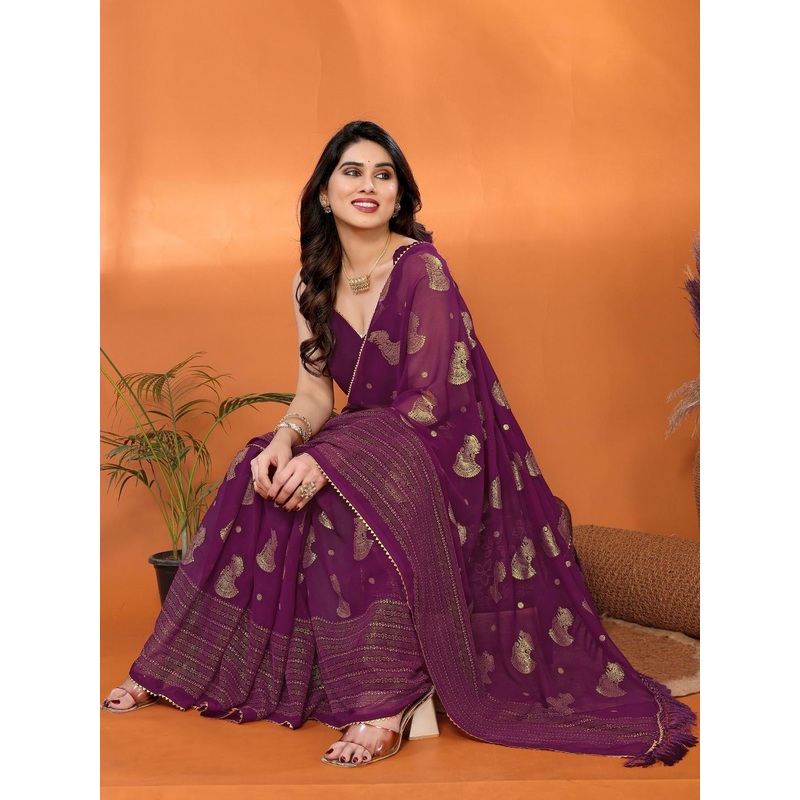 DIVASTRI Women Purple Poly Georgette Saree