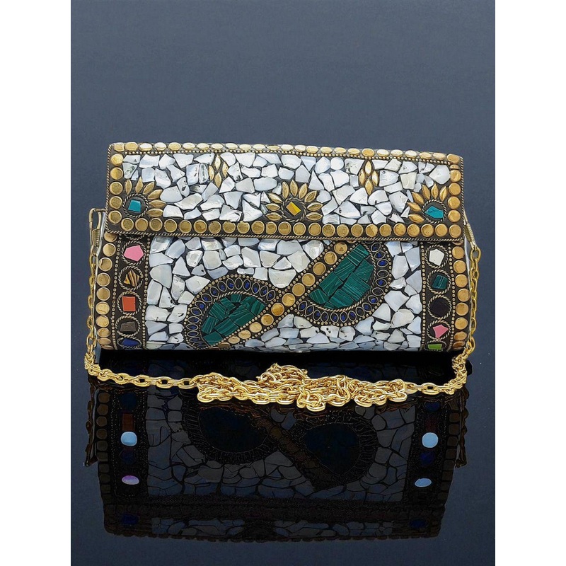 GAURJIA Embellished Box Clutch With Shoulder Strap
