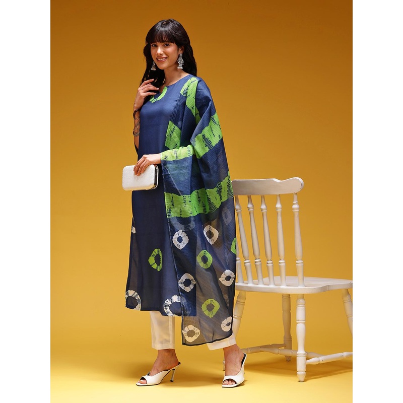 HERE&NOW Abstract Print Straight Kurta with Trousers & Dupatta