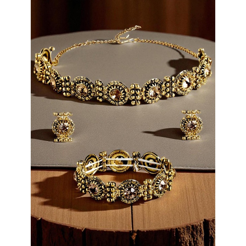 Kord Store Gold-Plated Antique Stone Studded Jewellery Set