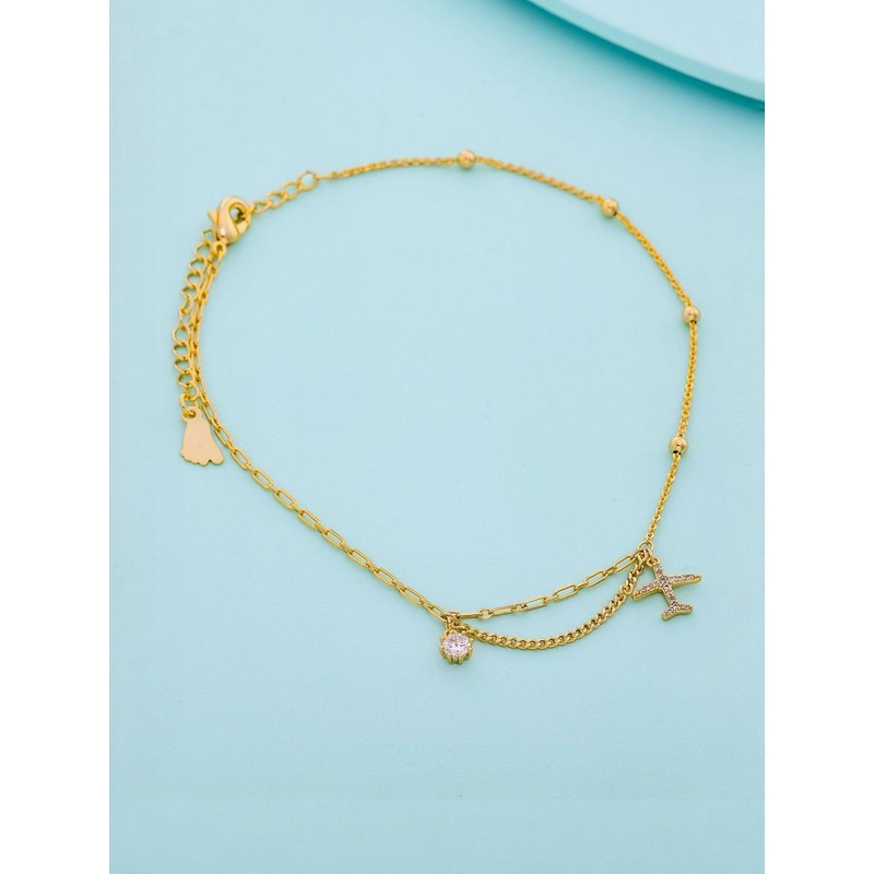 Kushal’s Fashion Jewellery Gold-Plated Zircon Studded Anklet