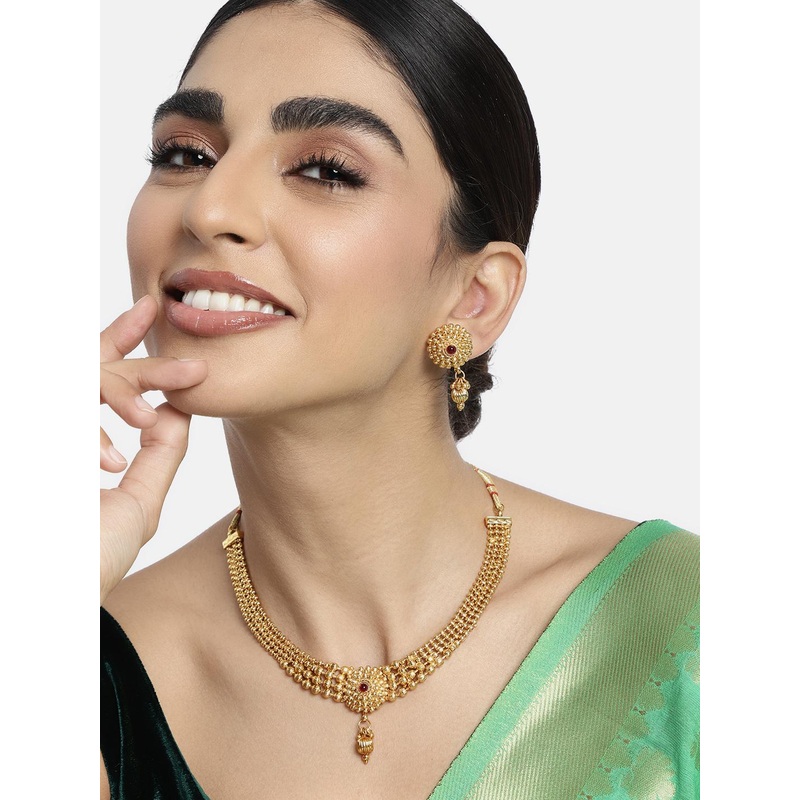 Peora Pink Gold-Plated Stone Studded Jadau Jewellery Set