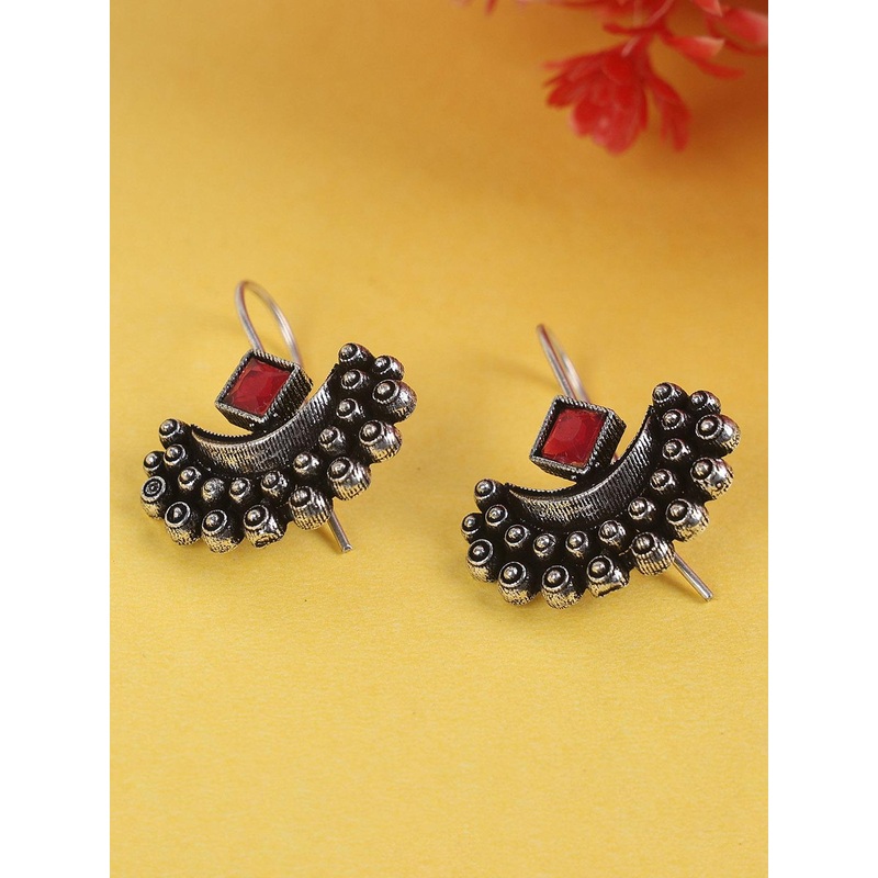 Sangria Artificial Stone Studded Oxidised Contemporary Studs