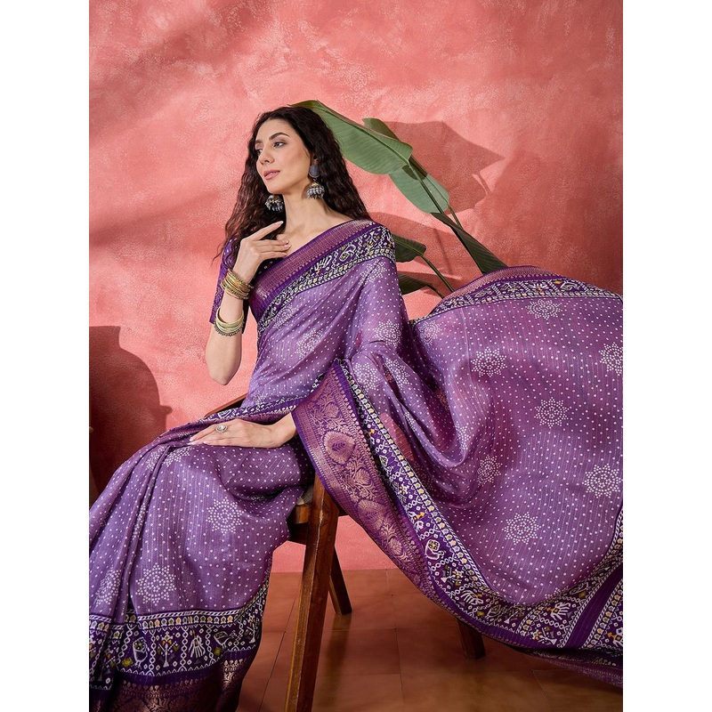 Sangria Bandhani Printed Woven Design Zari Saree