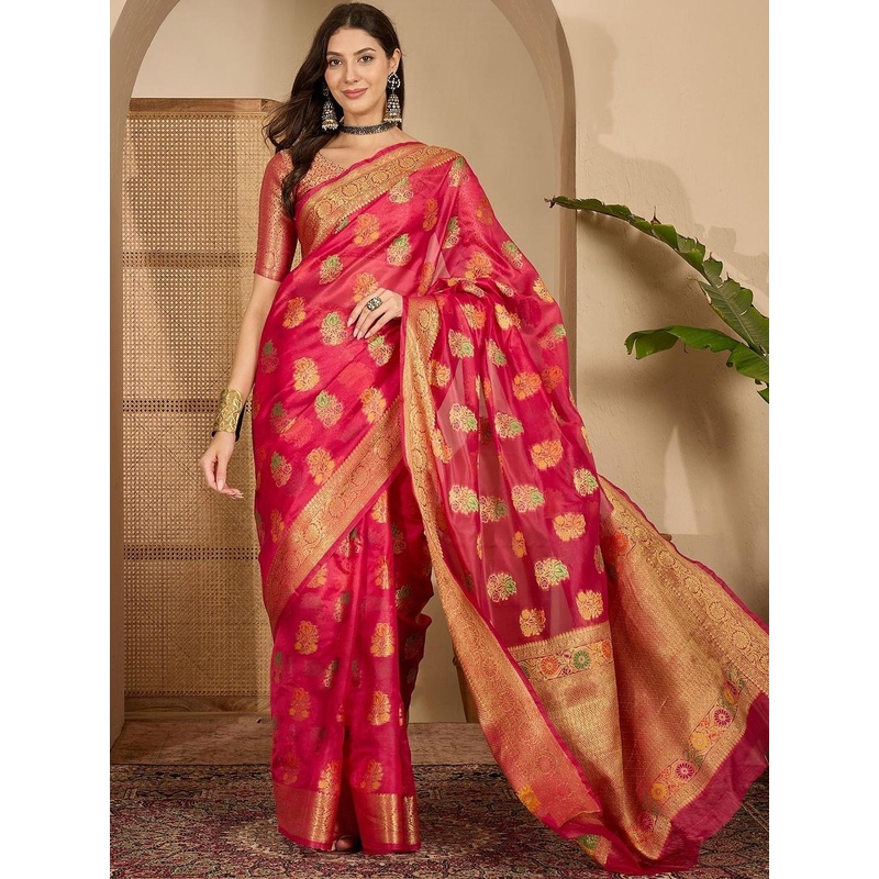 Sangria Woven Design Zari Organza Heavy Work Kanjeevaram Saree