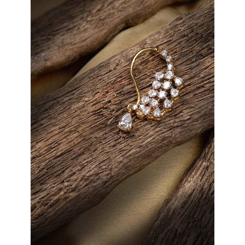 Saraf RS Jewellery Gold-Plated White AD-Studded Handcrafted Maharashtrian Vilandi Nosepin