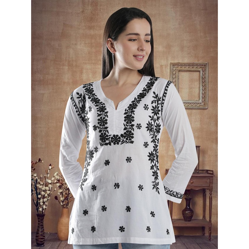 Seva Chikan Ethnic Motifs Embroidered Chikankari Handloom Chikankari Kurti
