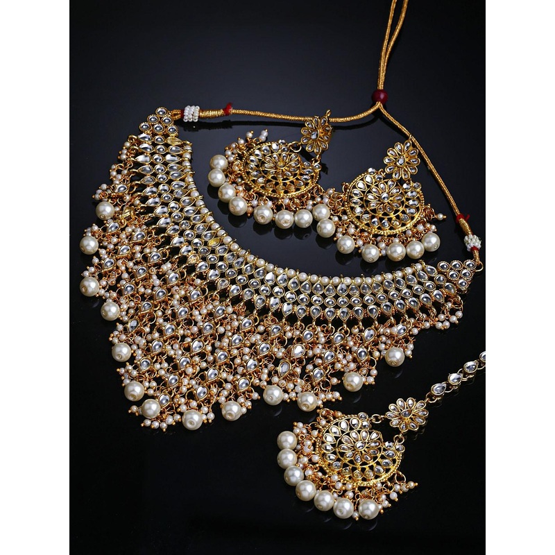 Shining Diva White Gold Plated Kundan Studded Jewellery Set