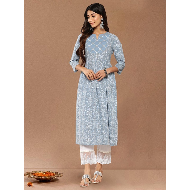 Varanga Bandhani Printed Gotta Patti Cotton Straight Kurta