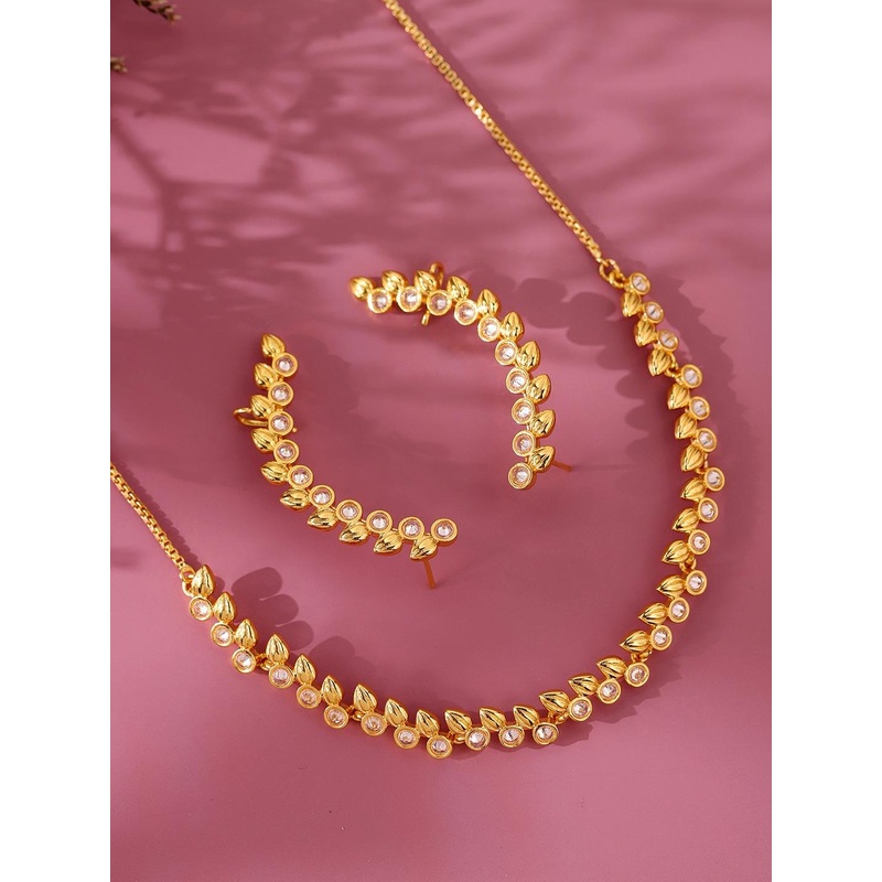 Voylla Gold-Plated Gota Patti Latika Pushp American Diamond Stone-Studded Jewellery Set