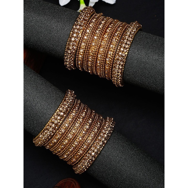 YouBella Set Of 12 Gold-Plated & Stone-Studded Bangles