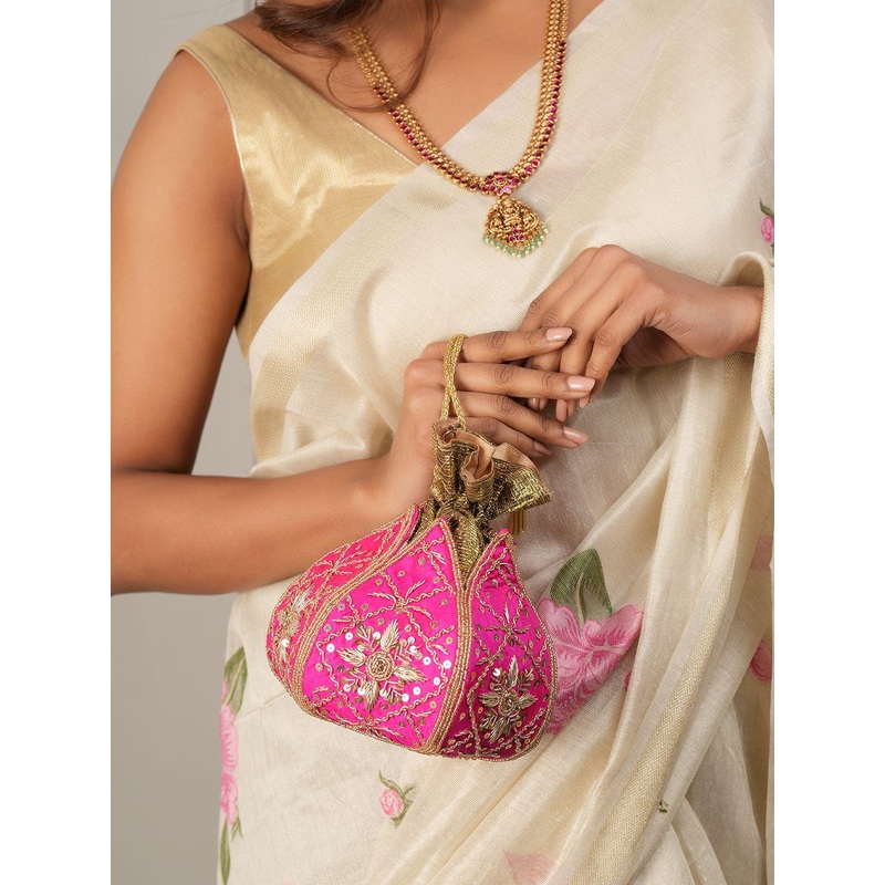 Anouk Embellished Sequinned lotus Leaf Shaped Potli Clutch