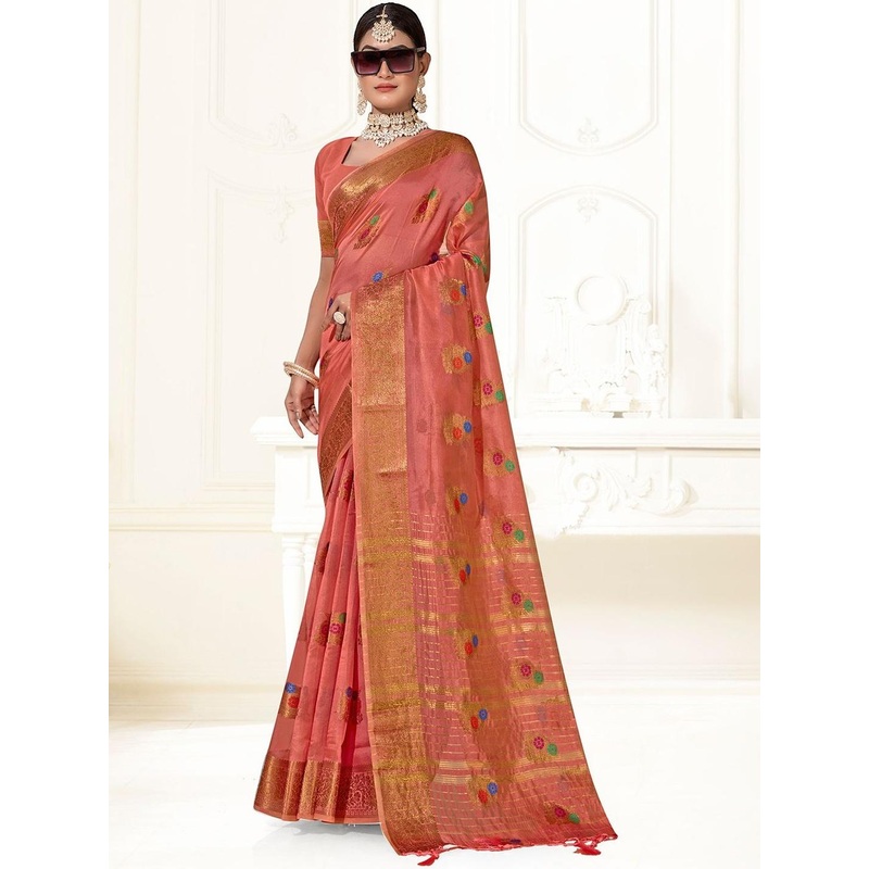 Anouk Rustic Ethnic Motifs Woven Design Zari Organza Taant Saree