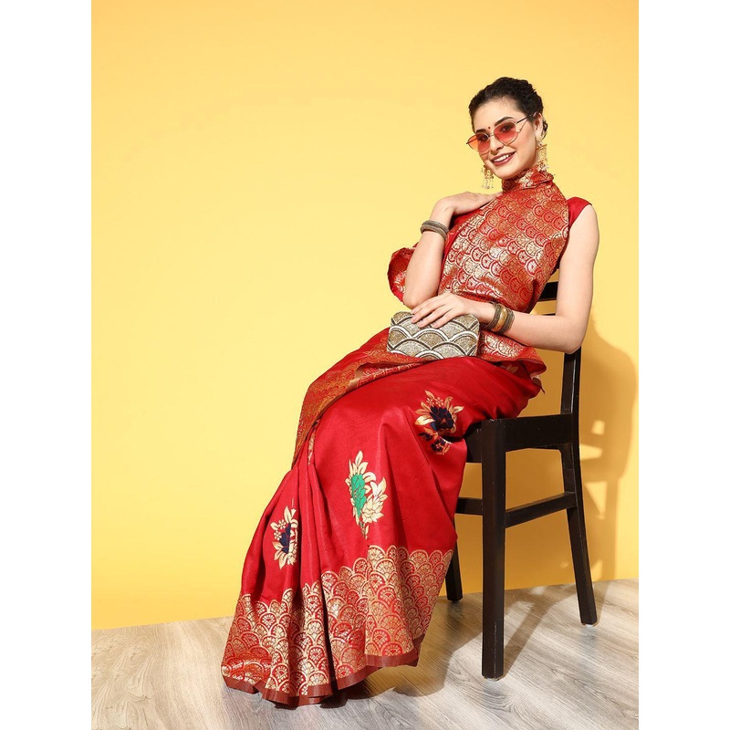 Anouk Rustic Ethnic Motifs Zari Banarasi Saree