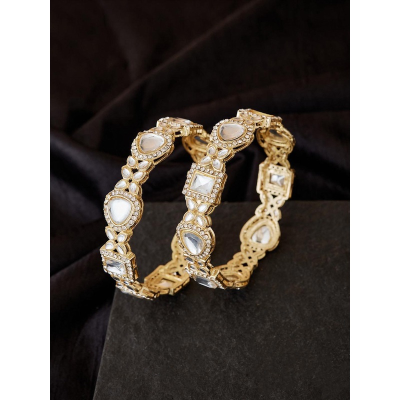 ATIBELLE Set Of 2 Gold-Plated Kundan Stone-Studded Bangles