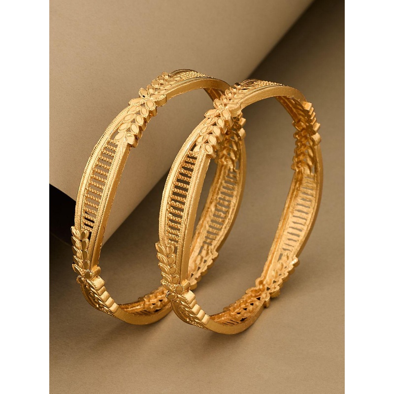 ATIBELLE Set Of 2 Gold-Plated Leaf Shaped Textured Bangles