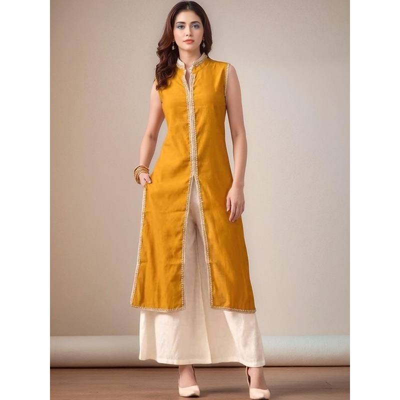 HERE&NOW Women Laced Panel Round Neck A-line Kurta with Palazzo Set