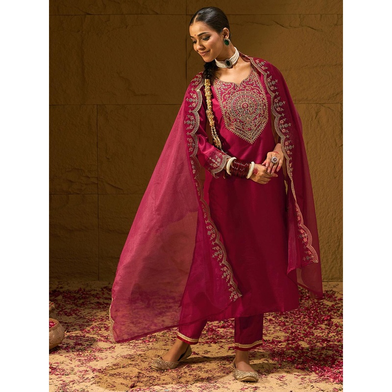 Indo Era Women Floral Yoke Design Regular Kurta with Trousers & With Dupatta