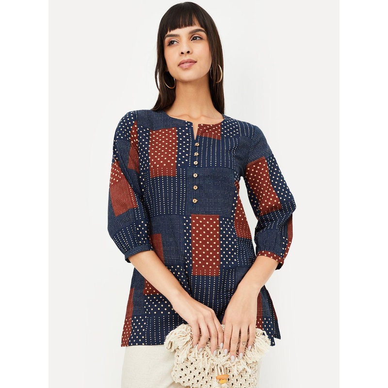 max Printed Cotton Notch Neck Tunic