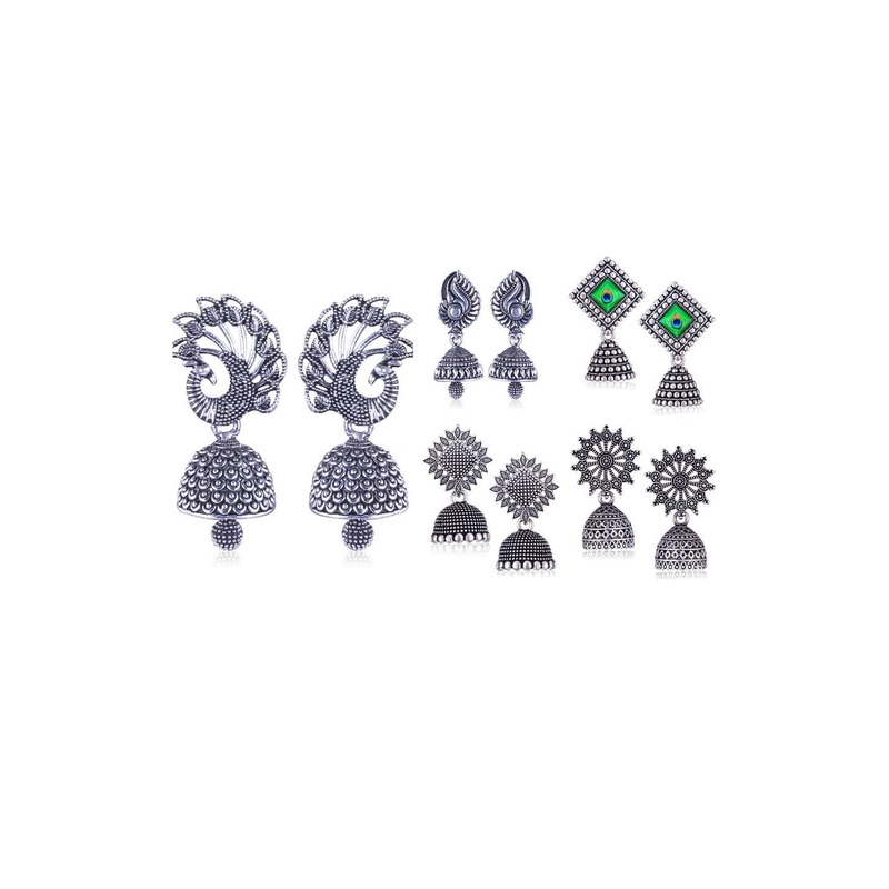Sangria 5 Pair Peacock Shaped Jhumkas Earrings