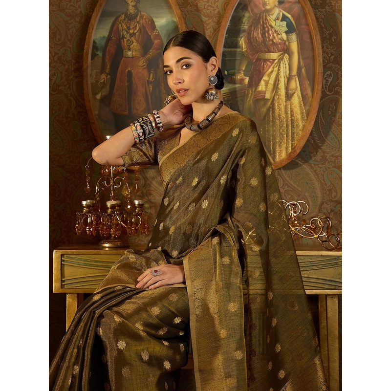 Sangria Woven Design Floral Saree With Blouse