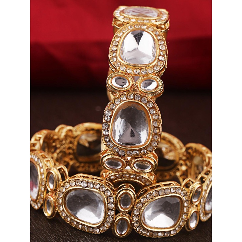 Shining Diva Set Of 2 Gold Plated Crystals Studded Bangles