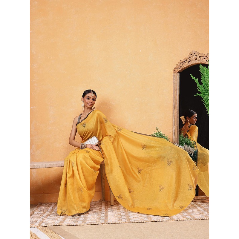 Silk Land Printed Ready To Wear Chanderi Saree