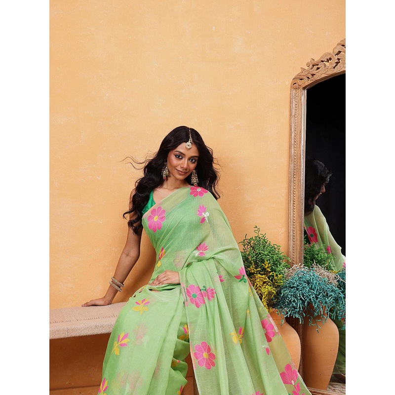 Silk Land Woven Design Cotton Ready to Wear Jamdani Saree