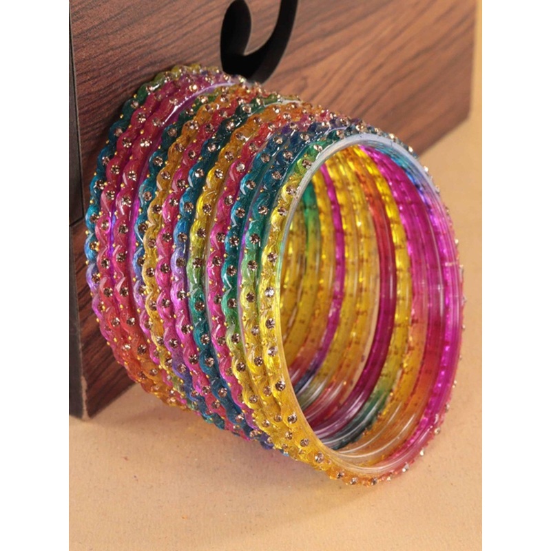 STYOLLO Set Of 12 Zircon Studded And Crystals Beaded Bangles