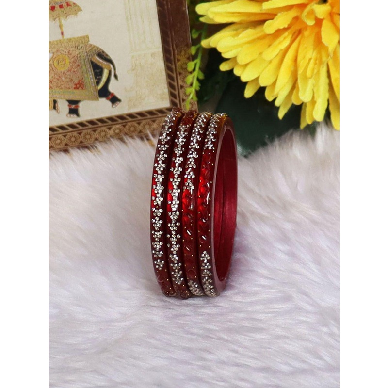 TAJ BRIDAL STORE Set Of 4 Kundan Stone Studded Bangles