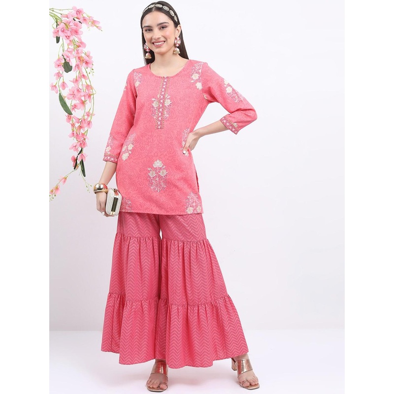 Vishudh Floral Printed Regular Kurta With Sharara