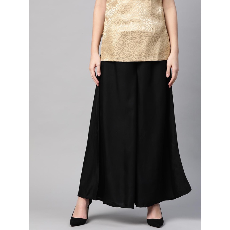 W Women Black Solid Flared Palazzos