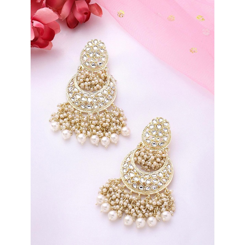 Yellow Chimes Gold-Plated Kundan Studded Chandbalis