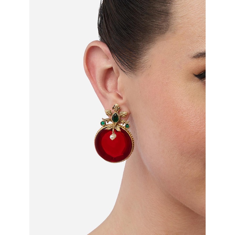 Zaveri Pearls Gold Plated Artificial Stones Studded Contemporary Drop Earrings