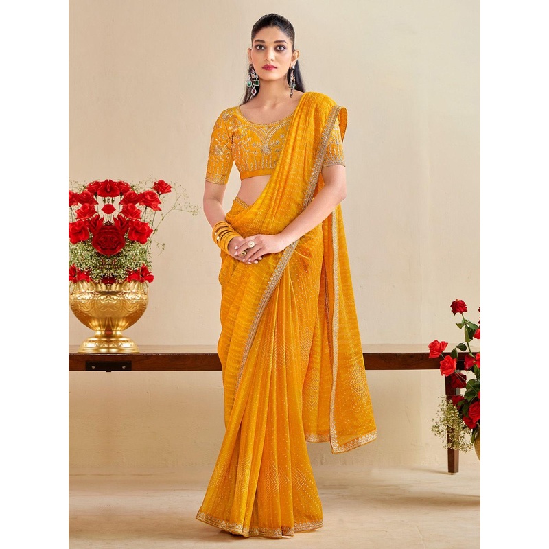 Anouk Bandhani Sequinned Pure Georgette Bandhani Saree