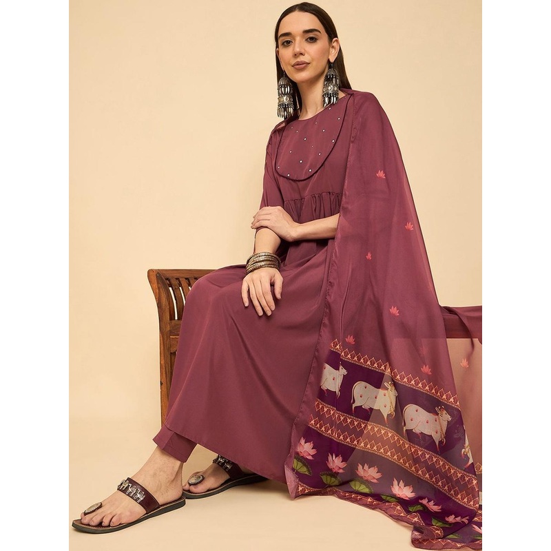 Anouk Mirage Women Ethnic Motifs Regular Mirror Work Kurta Set With Dupatta