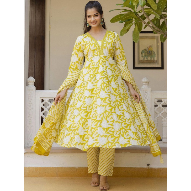 Anouk Rustic Women Floral Printed Pure Cotton Kurta with Trouser & Dupatta