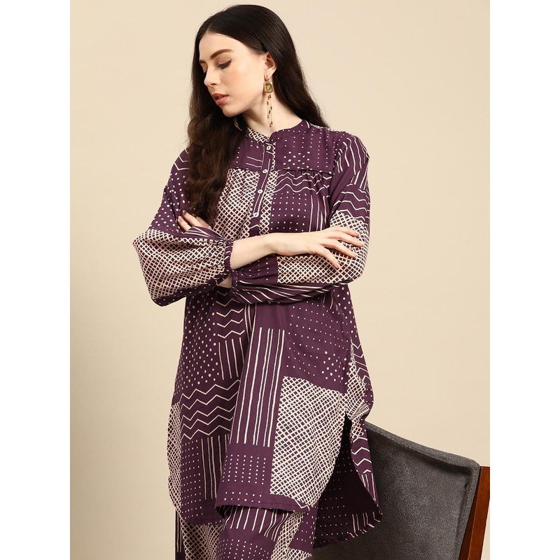 Anouk Women Printed Pure Cotton Straight Kurta with Palazzos