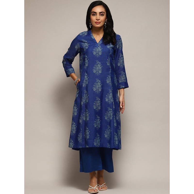 Biba Ethnic Motifs Printed V-Neck A-Line Kurta with Palazzos