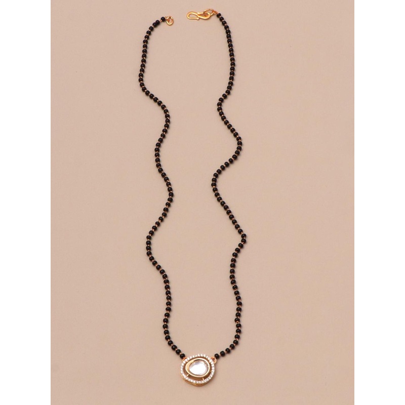 CAPILITE Jewellers Gold-Plated American Diamond Studded And Beaded Mangalsutra