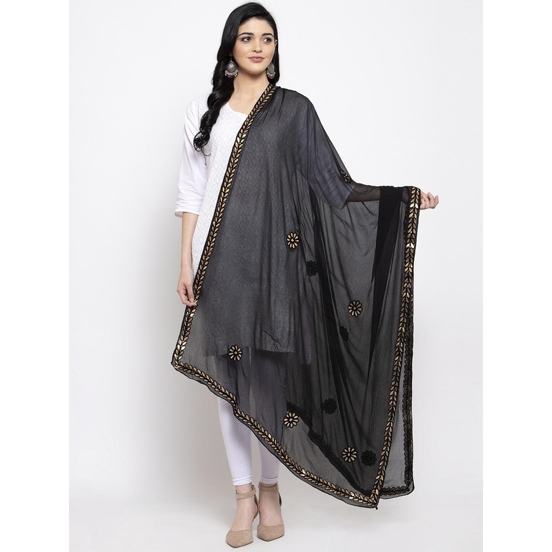 Clora Creation Black & Gold-Coloured Gotta Patti Dupatta