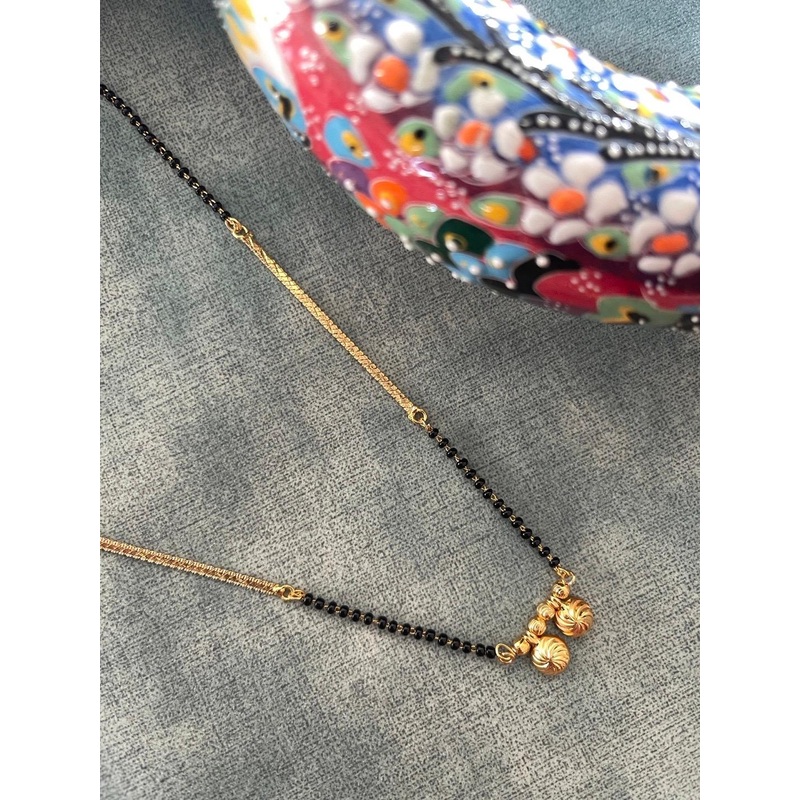 Digital Dress Room Black Gold-Plated Beaded Maharashtrian Short Mangalsutra