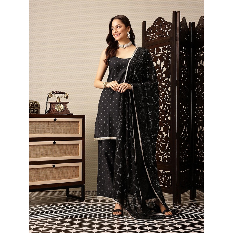House of Pataudi Floral Printed Regular Jashn Kurta with Trousers & With Dupatta
