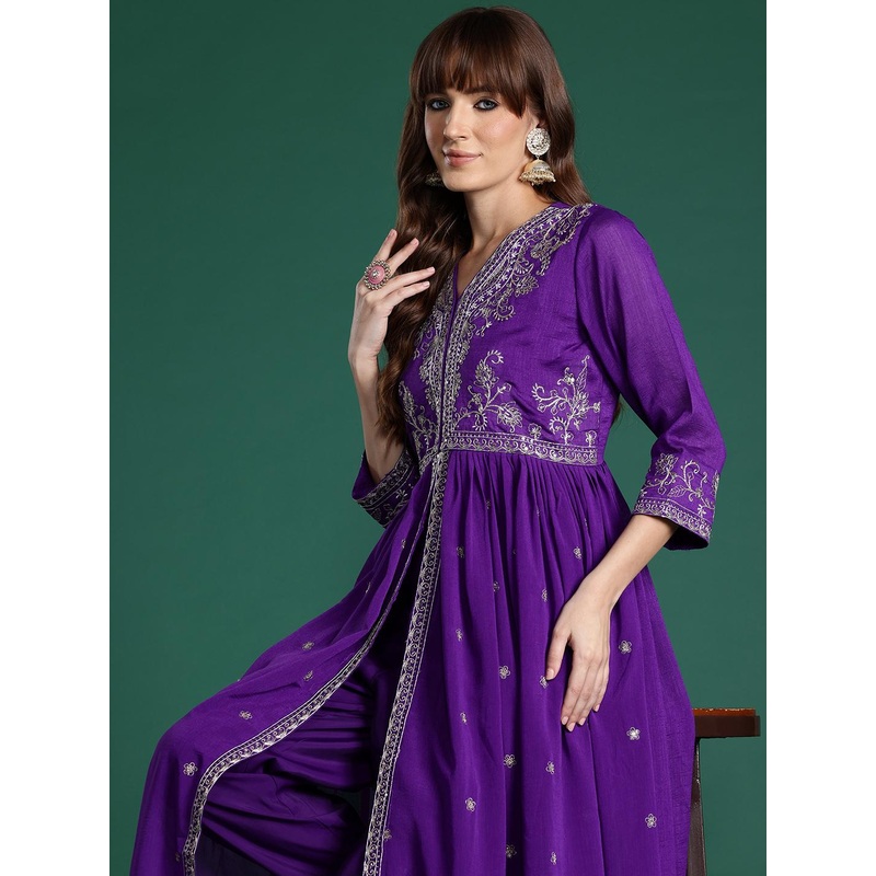 Indo Era Ethnic Motifs Embroidered Empire Kurta with Trousers