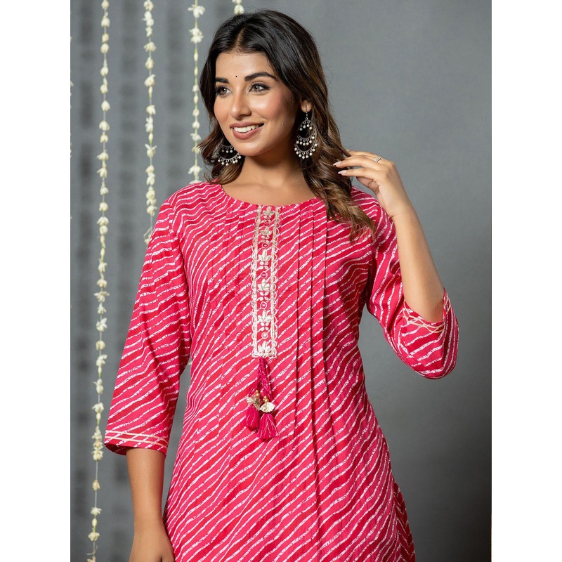 Indo Era Women Leheriya Printed Cotton Kurta