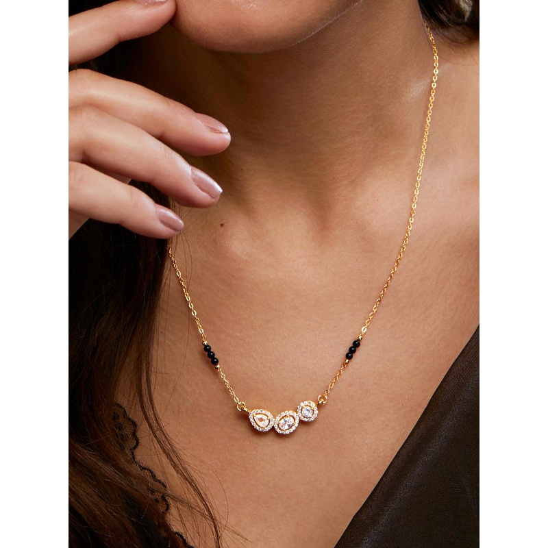 MINUTIAE Gold-Plated Diamond -Studded & Beaded Mangalsutra