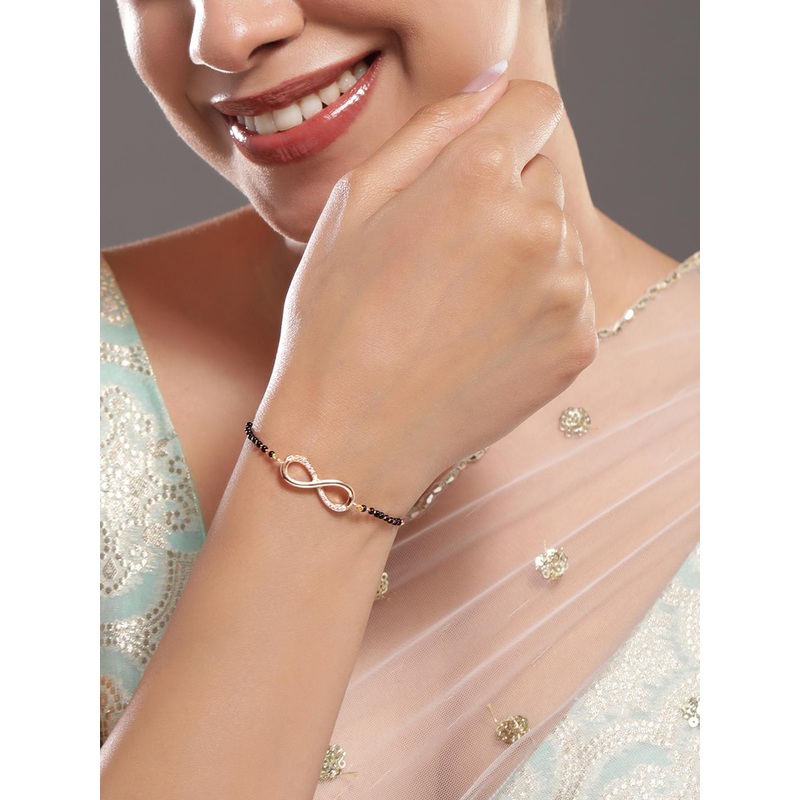 Rubans 18K Rose Gold-Plated Infinity CubicZirconia Studded Adjustable Mangalsutra Bracelet