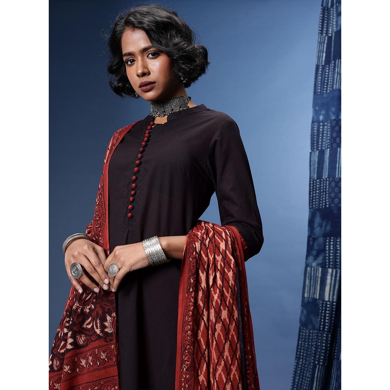 Taavi Ajrakh Pure Cotton Kurta With Trousers & With Dupatta