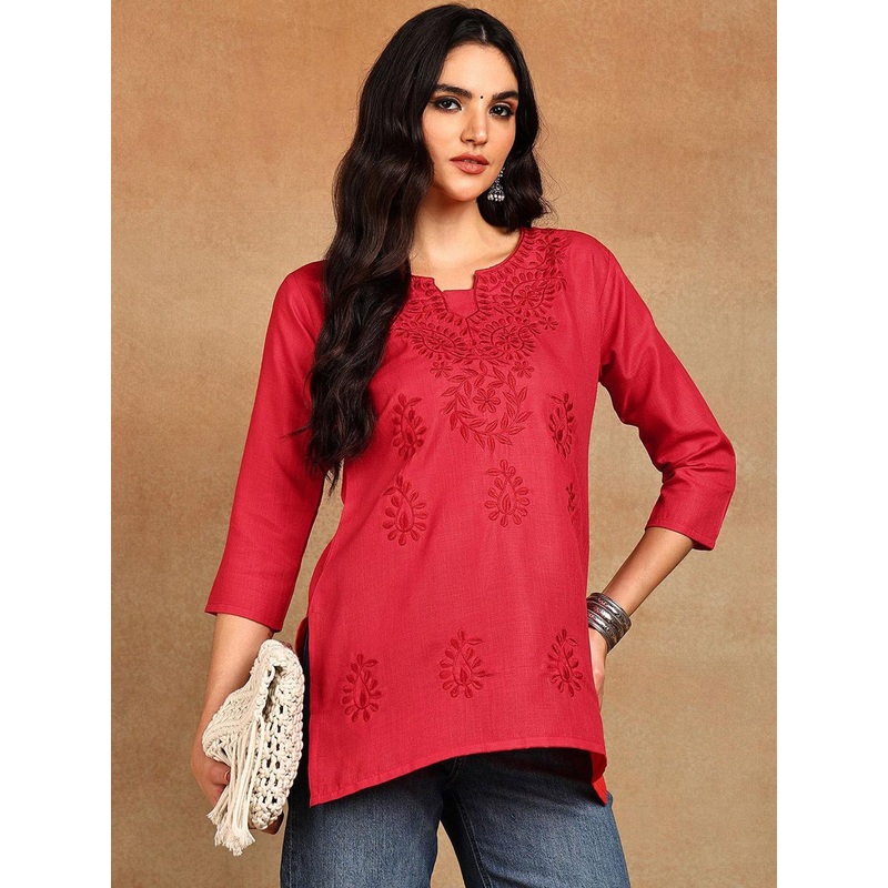 TOP N THREAD Ethnic Motifs Embroidered Chikankari Notch Neck Kurti