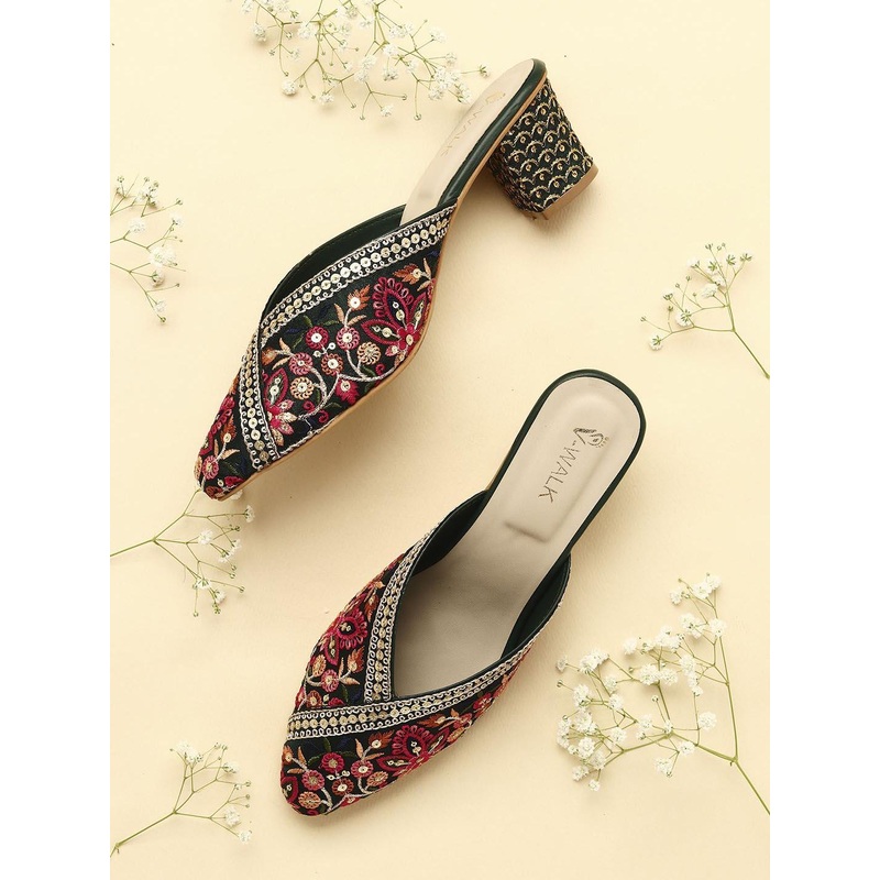 V-WALK Women Floral Embroidered Ethnic Mules